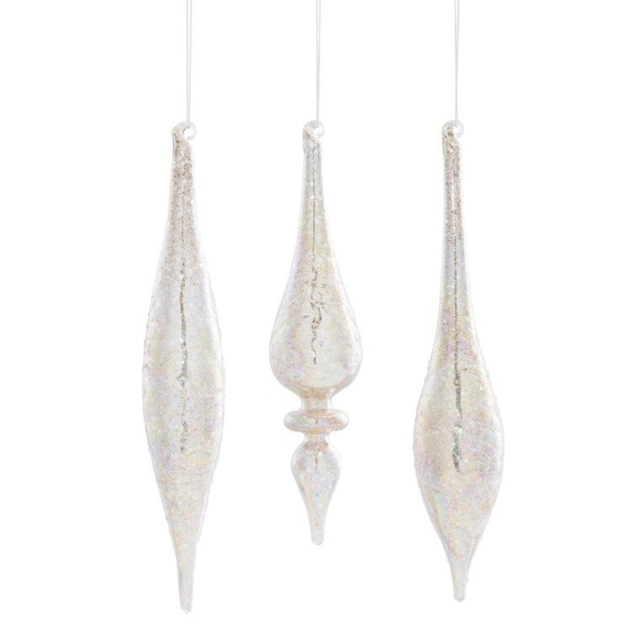 Melrose Iridescent Glass Christmas Finial Ornaments - 10.25"- White and Gold - Set of 6
